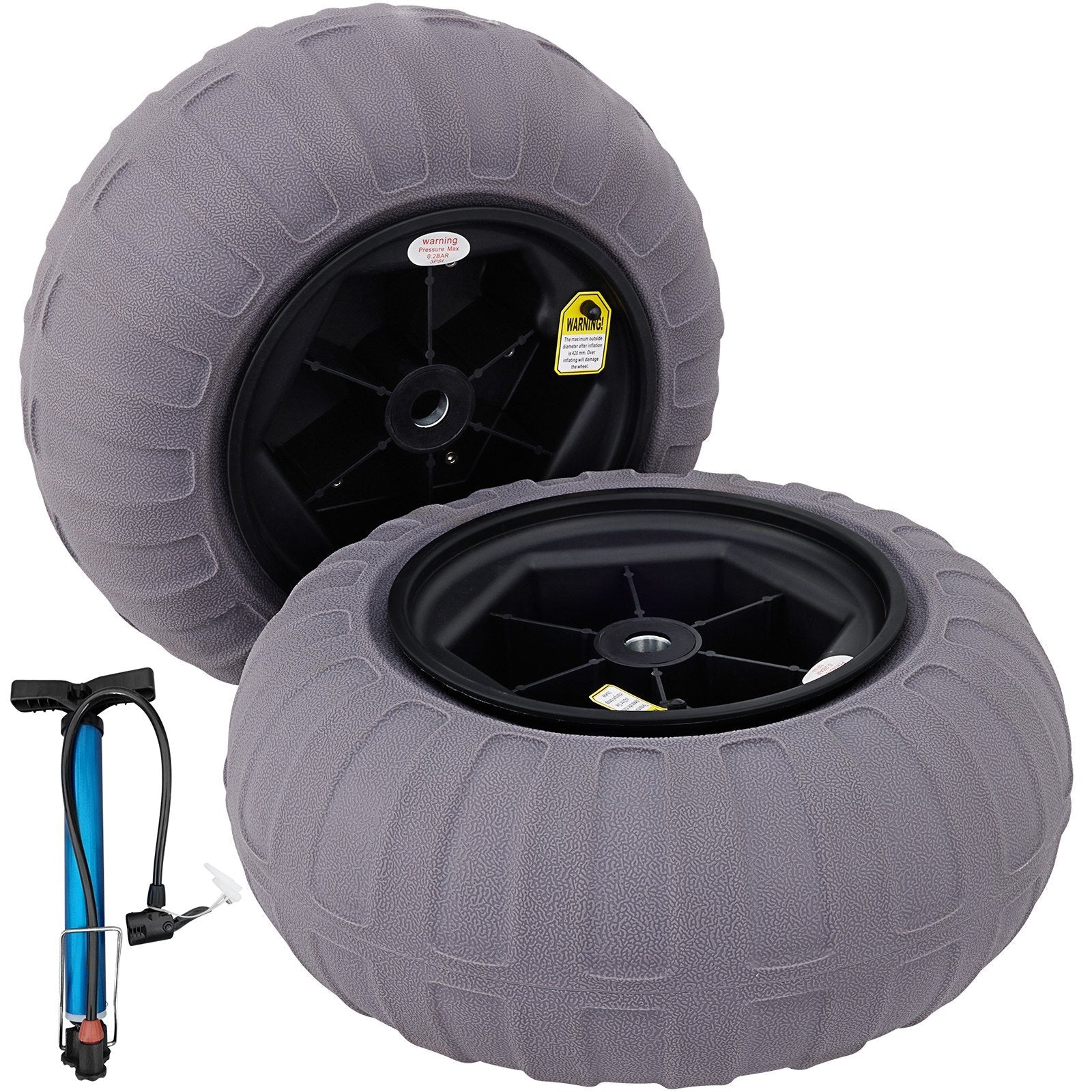 VEVOR Beach Balloon Wheels, 15.7" Replacement Sand Tires, TPU Cart Tires for Kayak Dolly, Canoe Cart and Buggy w/ Free Air Pump, 2-Pack 