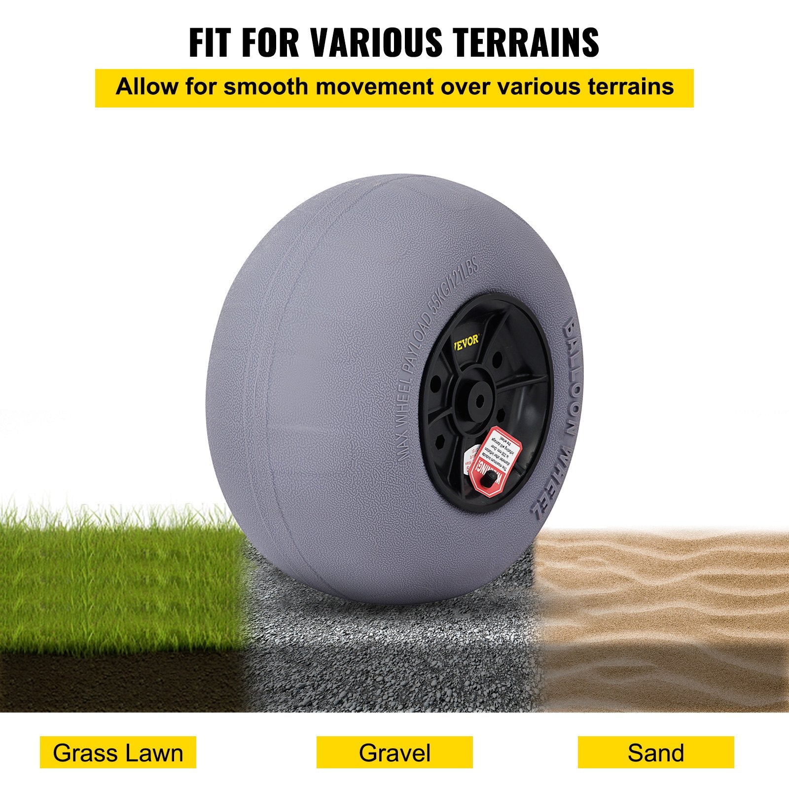 VEVOR Beach Balloon Wheels, 13" Replacement Sand Tires with 32" Stainless Steel Axle, TPU Cart Tires for Kayak Dolly, Canoe Cart and Buggy w/ Free Air Pump, 2-Pack 