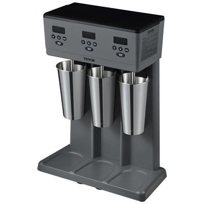 VEVOR Milkshake Maker, 375W x 3 Electric Milkshake Machine, Commercial Triple Heads Drink Mixer Blender, LED Intelligent Microswitch, 3-Speed Milkshake Mixer with 3 x 820 ml Stainless Steel Cups 