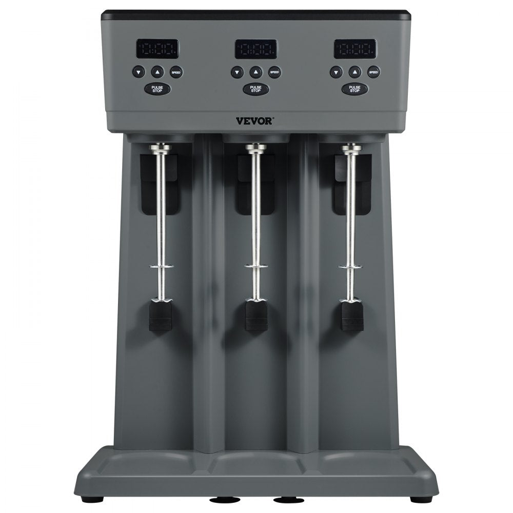VEVOR Milkshake Maker, 375W x 3 Electric Milkshake Machine, Commercial Triple Heads Drink Mixer Blender, LED Intelligent Microswitch, 3-Speed Milkshake Mixer with 3 x 820 ml Stainless Steel Cups 