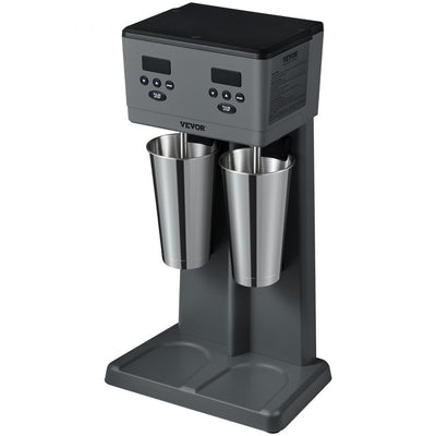 VEVOR Milkshake Maker, 375W x 2 Electric Milkshake Machine, Commercial Double Heads Drink Mixer Blender, LED Intelligent Microswitch, 3-Speed Milkshake Mixer with 2 x 820 ml Stainless Steel Cups 