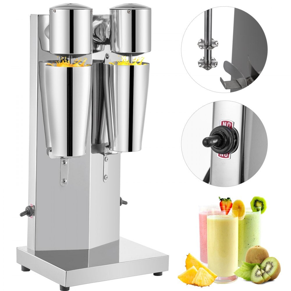 VEVOR Milkshake Maker Kit, Stainless Steel Electric Milkshake Maker, 180W Milkshake Machine, Double Head Classic Milkshake Maker with 800ml Cup, Silver Milkshake Maker Machine, 2 Speed Adjustable 