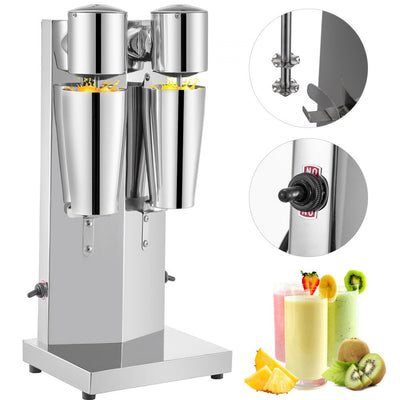 VEVOR Milkshake Maker Kit, Stainless Steel Electric Milkshake Maker, 180W Milkshake Machine, Double Head Classic Milkshake Maker with 800ml Cup, Silver Milkshake Maker Machine, 2 Speed Adjustable 