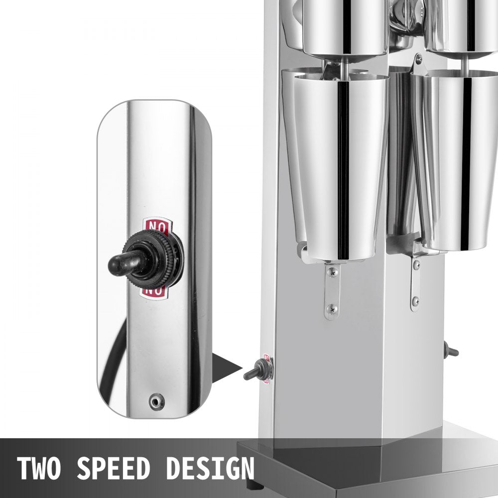 VEVOR Milkshake Maker Kit, Stainless Steel Electric Milkshake Maker, 180W Milkshake Machine, Double Head Classic Milkshake Maker with 800ml Cup, Silver Milkshake Maker Machine, 2 Speed Adjustable 