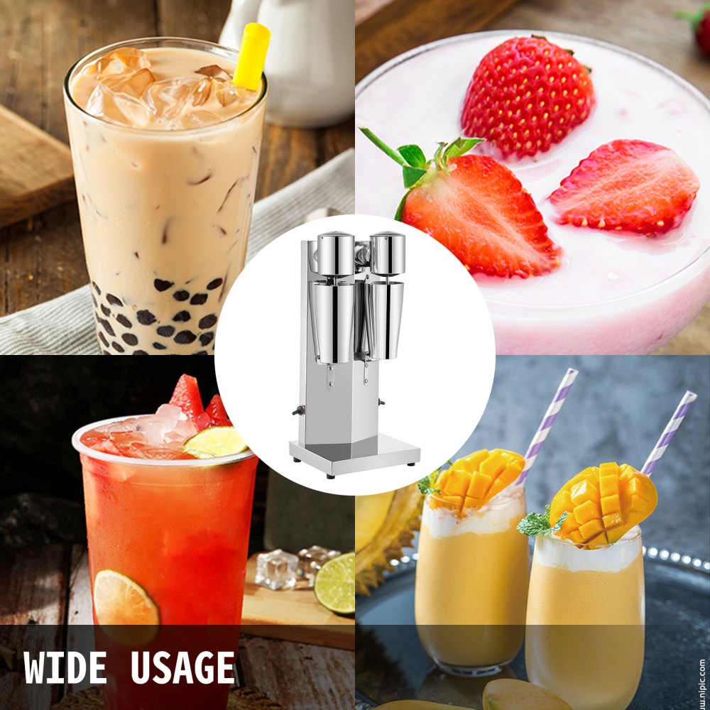 VEVOR Milkshake Maker Kit, Stainless Steel Electric Milkshake Maker, 180W Milkshake Machine, Double Head Classic Milkshake Maker with 800ml Cup, Silver Milkshake Maker Machine, 2 Speed Adjustable 