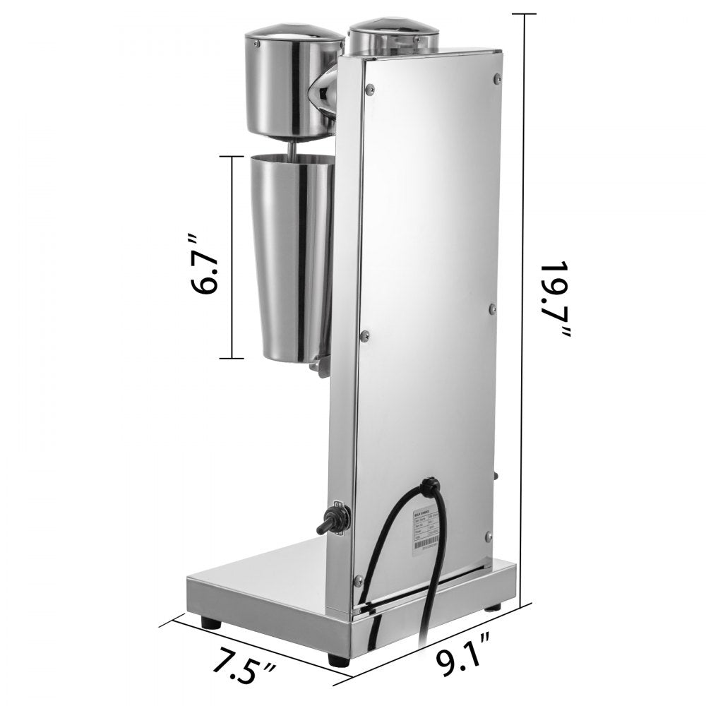 VEVOR Milkshake Maker Kit, Stainless Steel Electric Milkshake Maker, 180W Milkshake Machine, Double Head Classic Milkshake Maker with 800ml Cup, Silver Milkshake Maker Machine, 2 Speed Adjustable 