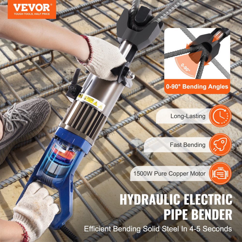 VEVOR 1500W Electric Hydraulic Rebar Bender up to 3/4 Inch #6 (6-20mm) Rebar 