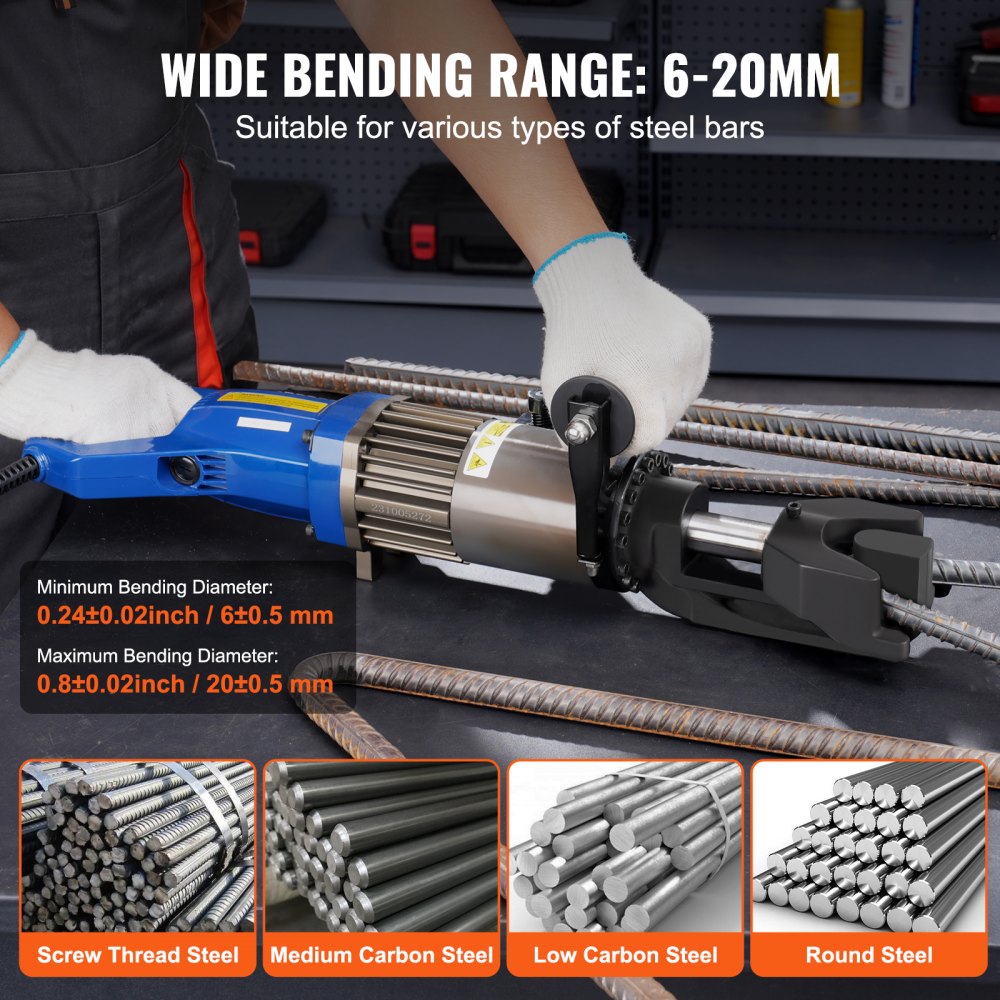 VEVOR 1500W Electric Hydraulic Rebar Bender up to 3/4 Inch #6 (6-20mm) Rebar 