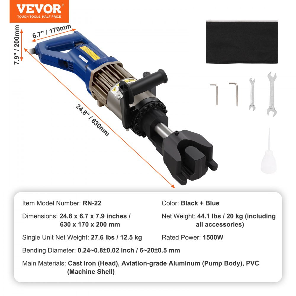 VEVOR 1500W Electric Hydraulic Rebar Bender up to 3/4 Inch #6 (6-20mm) Rebar 