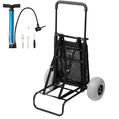 VEVOR Beach Dolly with Big Wheels for Sand, 20.1" x 14.6" Cargo Deck, w/ 9" Balloon Wheels, 165LBS Loading Capacity Folding Sand Cart & 27.2" to 44.9" Adjustable Height, Heavy Duty Cart for Beach 