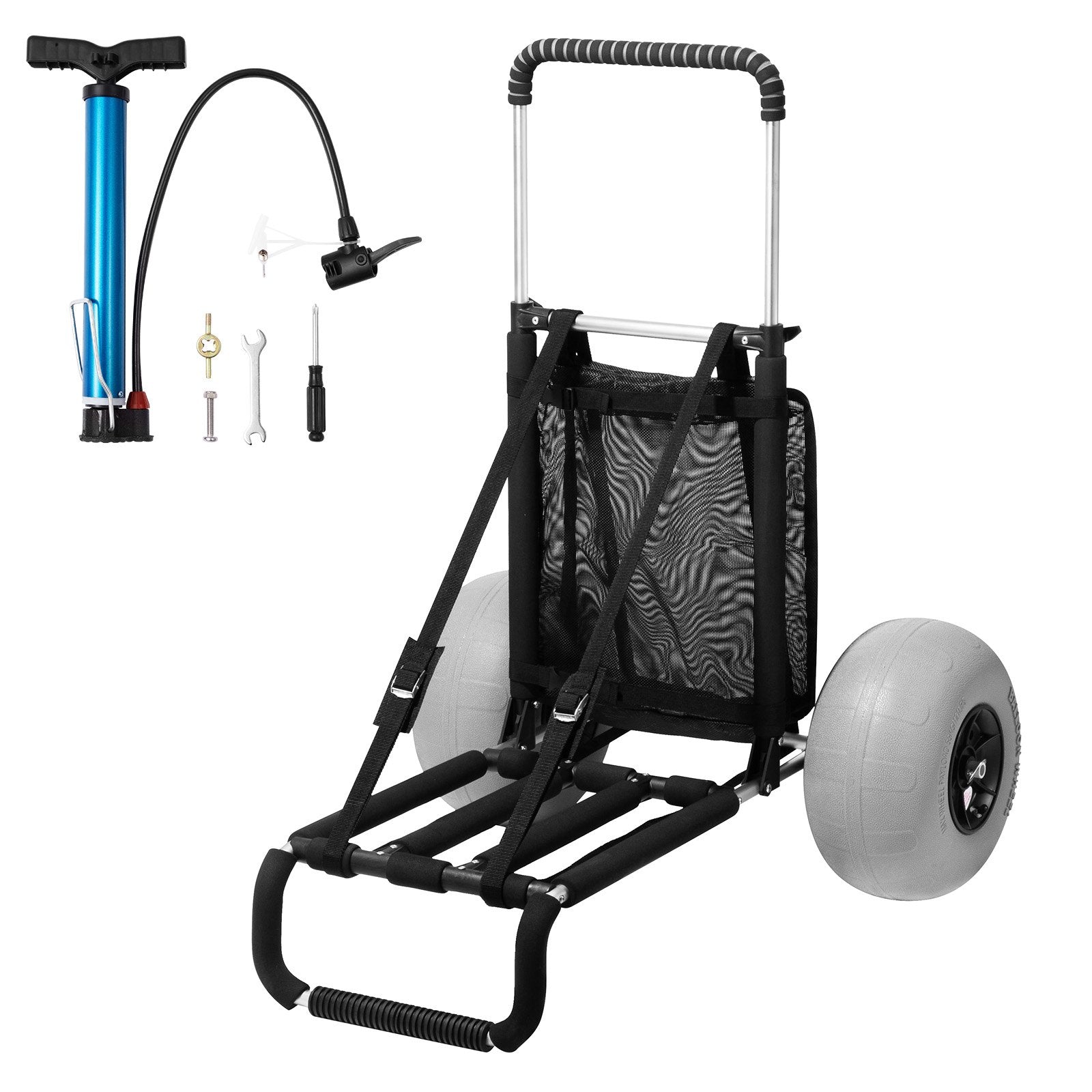 VEVOR Beach Dolly with Big Wheels for Sand, 29.9" x 15.4" Cargo Deck, w/ 12" Balloon Wheels, 165LBS Loading Capacity Folding Sand Cart & 27" to 44.7" Adjustable Height, Heavy Duty Cart for Beach 