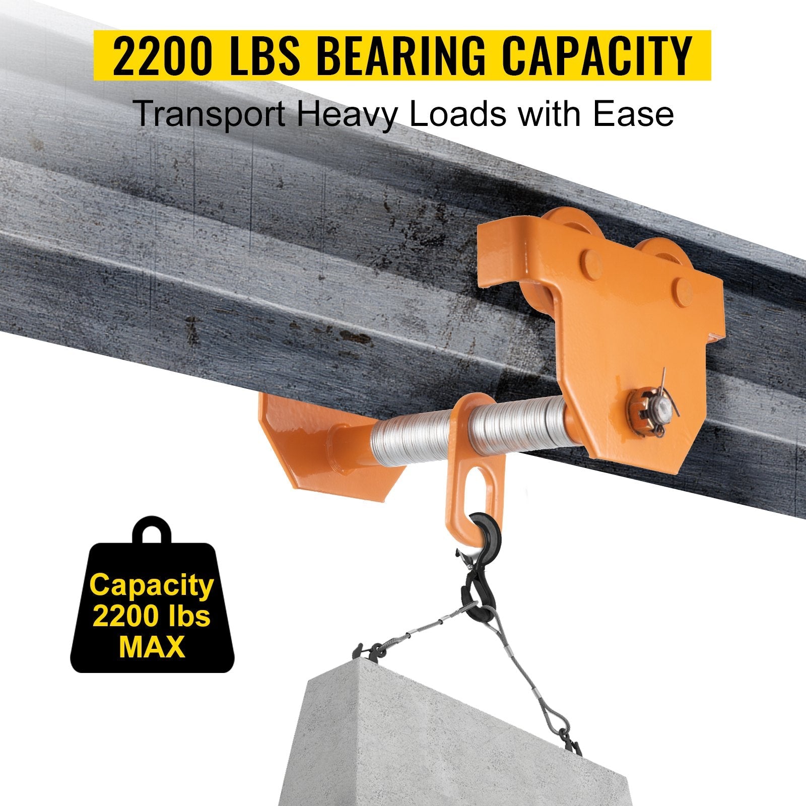 VEVOR Manual Trolley 3300LBS/1.5Ton Load Capacity Beam Trolley 2.5-8 inch Adjustable Width Push Beam Track Roller Trolley Steel Powder Coating with Dual Wheels Garage Hoist for Straight Curved I Beam 