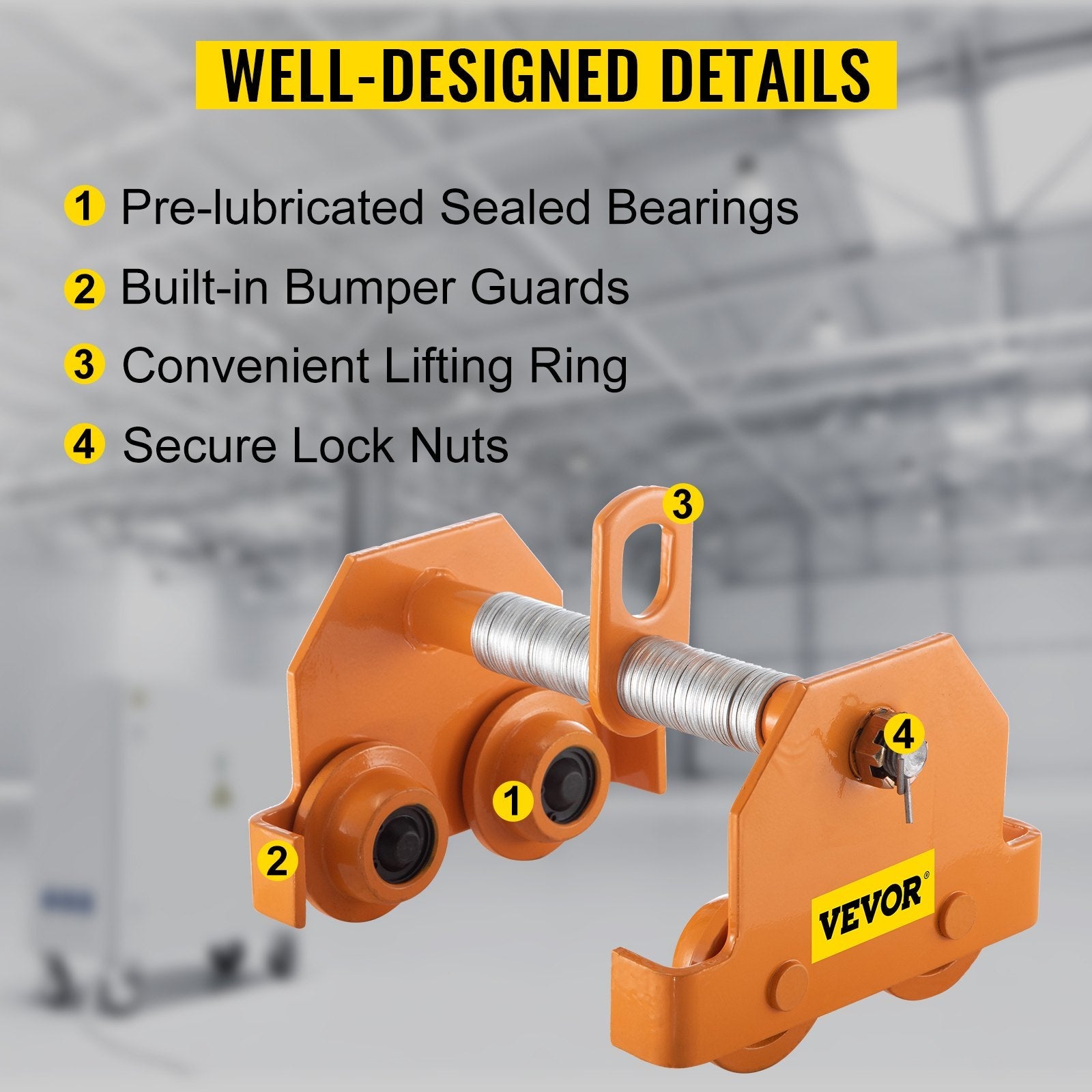 VEVOR Manual Trolley, 6600 LBS/3 Ton Load Capacity Beam Trolley 3.5-8 inch Adjustable Width Push Beam Track Roller Trolley Steel Powder Coating with Dual Wheels Garage Hoist for Straight Curved I Beam 