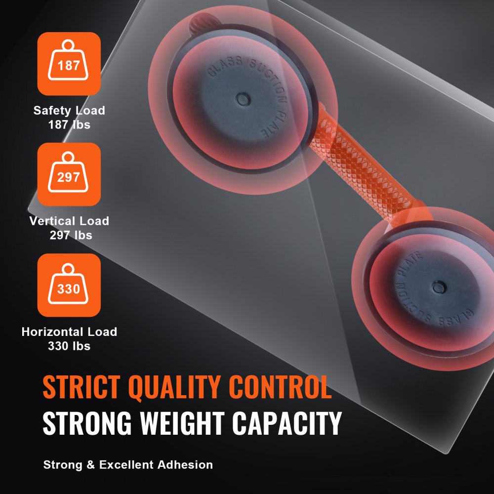 VEVOR Glass Suction Cup, 4.7" 2 Pack 330 lbs Load Capacity, Vacuum Suction Cup with Aluminum Handle, Heavy Duty Industrial Suction Cup Lifter Tool for Glass, Granite, Tile, Metal, Wood Panel Lifting 