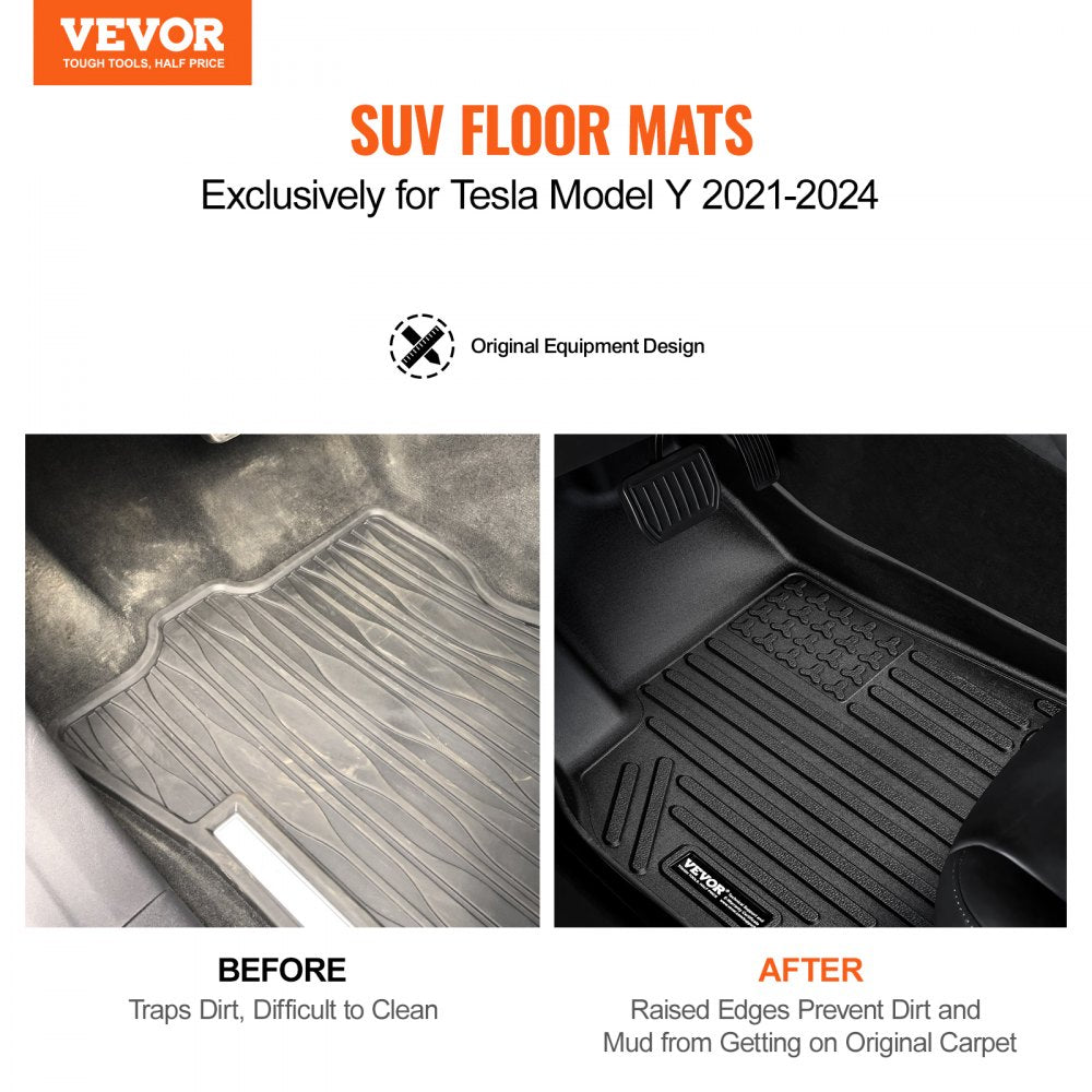 VEVOR Automotive Floor Mats Fits for Tesla Model Y 2021-2024 3 pcs TPE Liners 