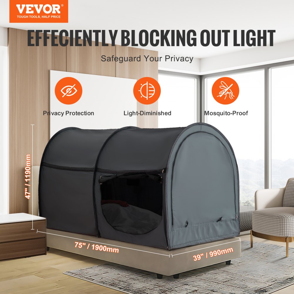 VEVOR 4 Doors Bed Tent Breathable Tent Light Blackout with 0.28 in Fiber Poles 