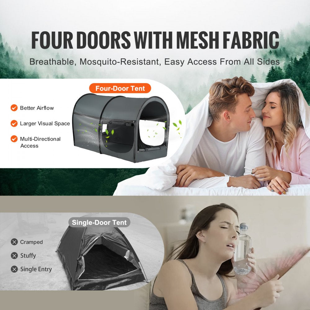 VEVOR 4 Doors Bed Tent Breathable Tent Light Blackout with 0.28 in Fiber Poles 