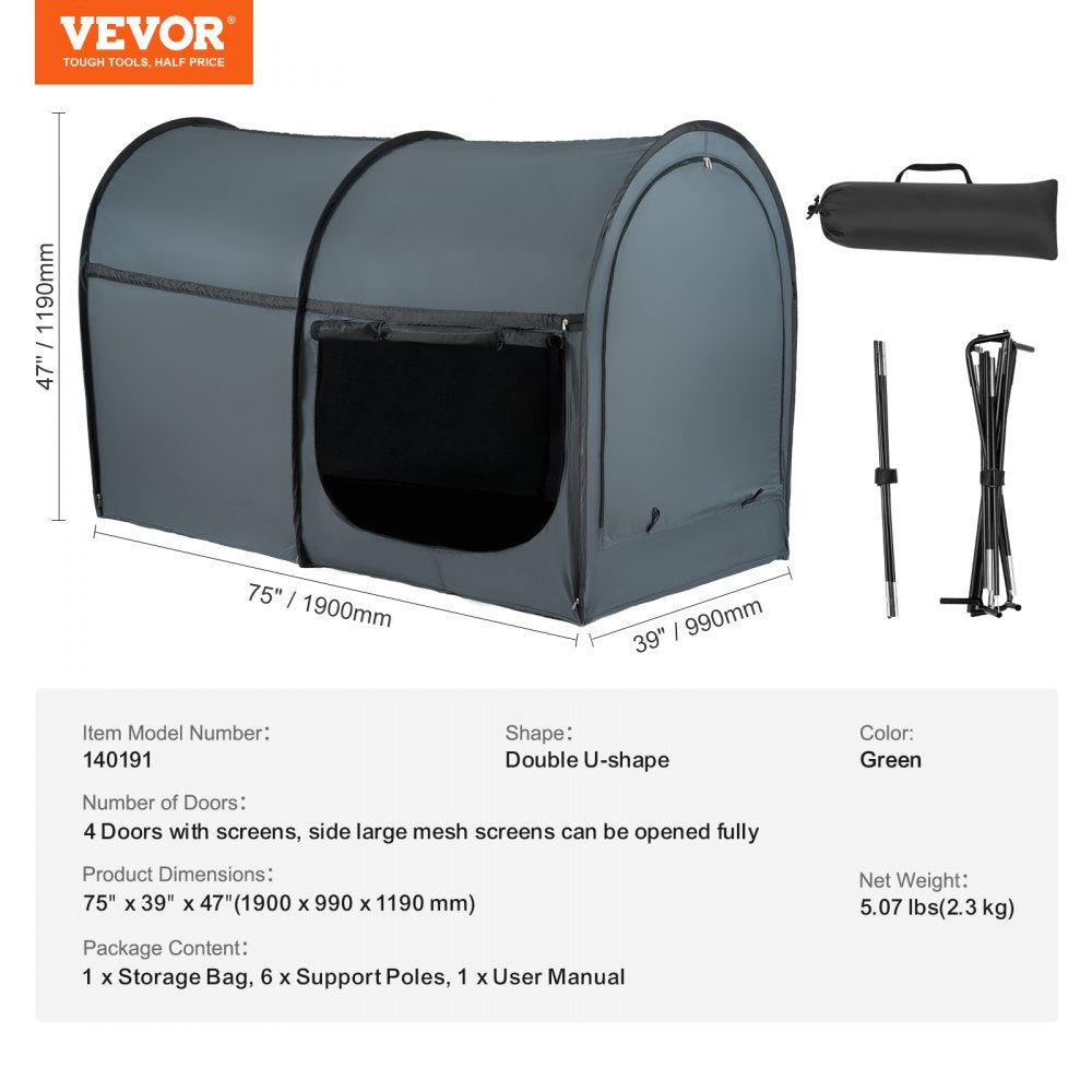 VEVOR 4 Doors Bed Tent Breathable Tent Light Blackout with 0.28 in Fiber Poles 