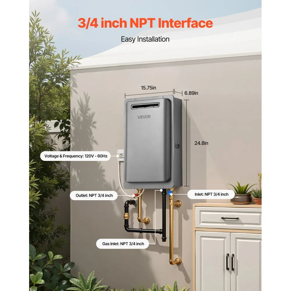 VEVOR Gas Tankless Water Heater 8Gal 191000 BTU Smart Temp Control