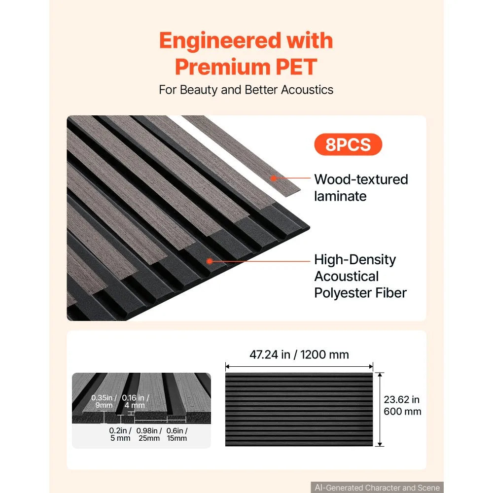 Wood Acoustic Slat Wall Panels – 8-Pack, 47.2" x 23.6"