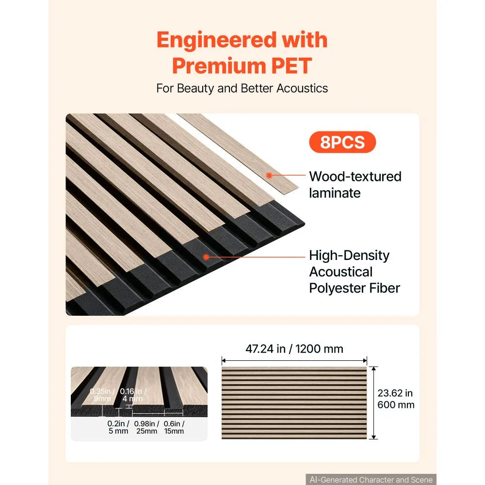 Wood Acoustic Slat Wall Panels – 8-Pack, 47.2" x 23.6"