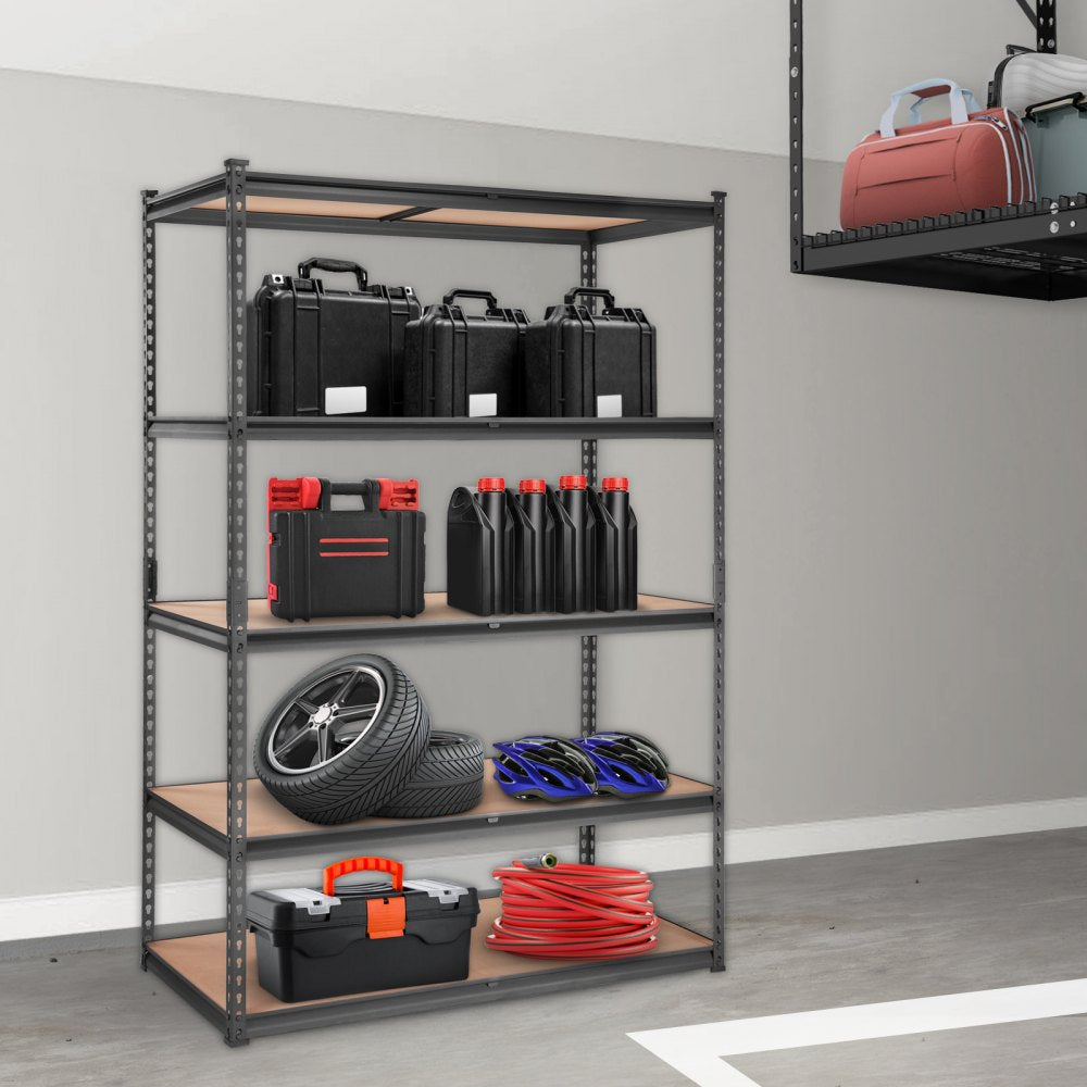 VEVOR Storage Shelving Unit, 5-Tier Adjustable, 2000 lbs Capacity, Heavy Duty Garage Shelves Metal Organizer Utility Rack, Black, 48" L x 24" W x 72" H for Kitchen Pantry Basement Bathroom Laundry 