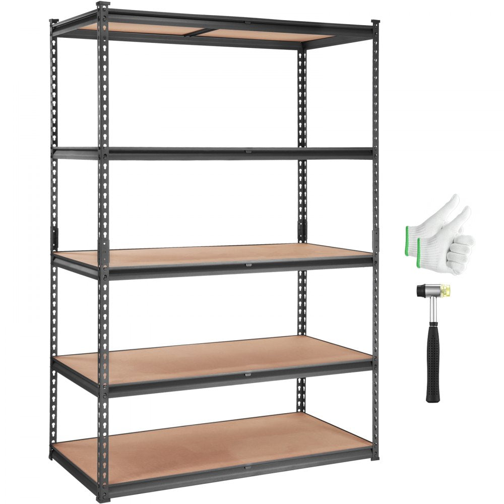 VEVOR Storage Shelving Unit, 5-Tier Adjustable, 2000 lbs Capacity, Heavy Duty Garage Shelves Metal Organizer Utility Rack, Black, 48" L x 24" W x 72" H for Kitchen Pantry Basement Bathroom Laundry 