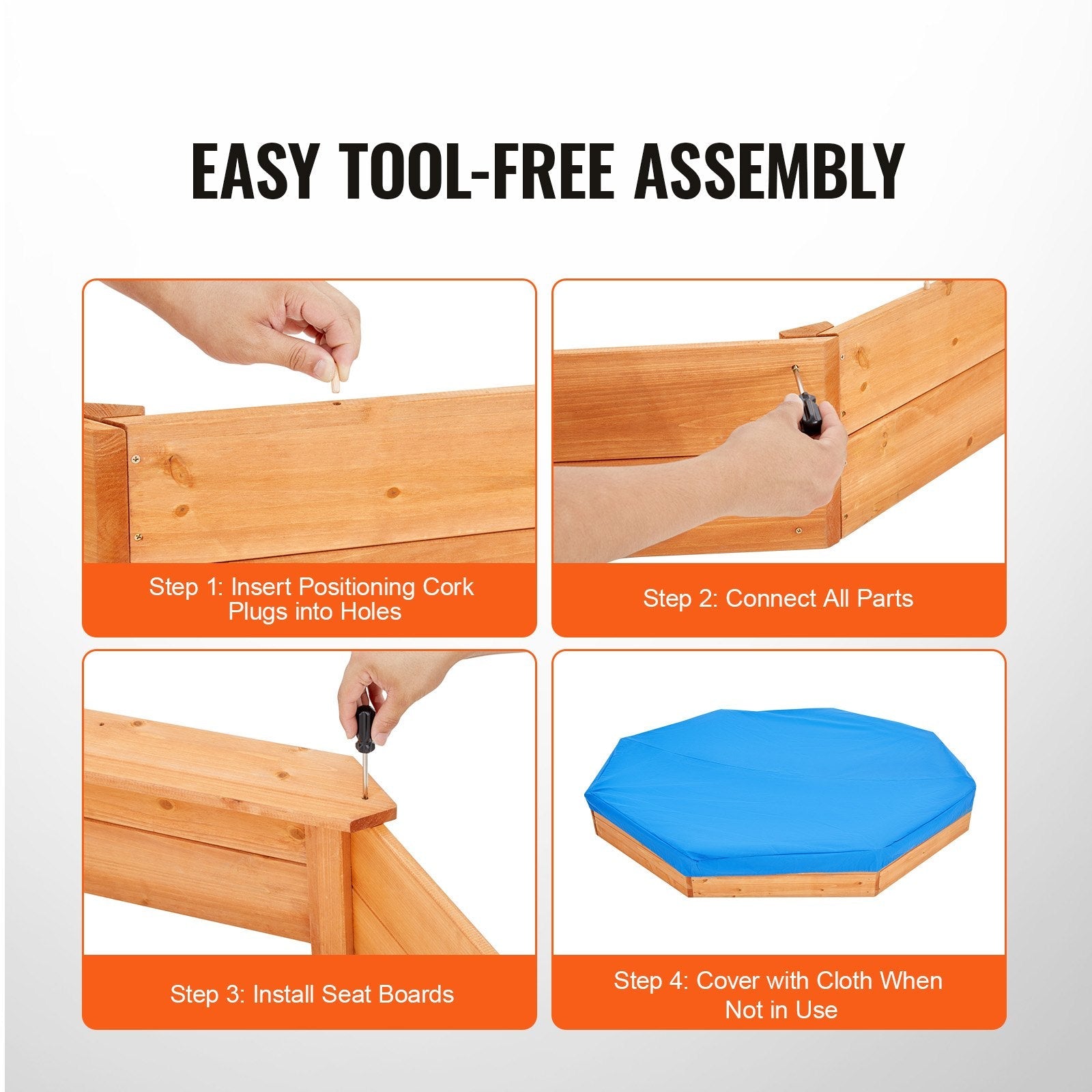 VEVOR Wooden Sandbox with Cover Octagonal Sand Box Sand Pit Outdoor Ages 3-12 