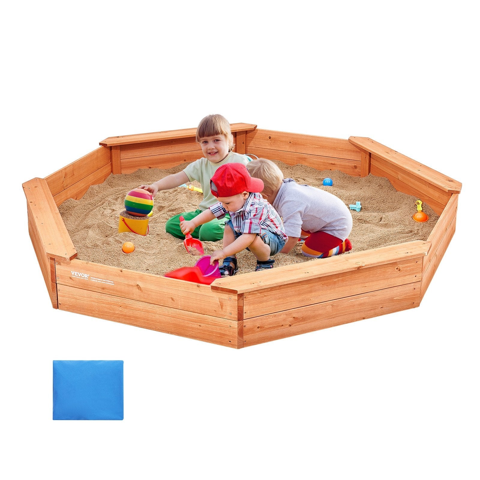 VEVOR Wooden Sandbox with Cover Octagonal Sand Box Sand Pit Outdoor Ages 3-12 