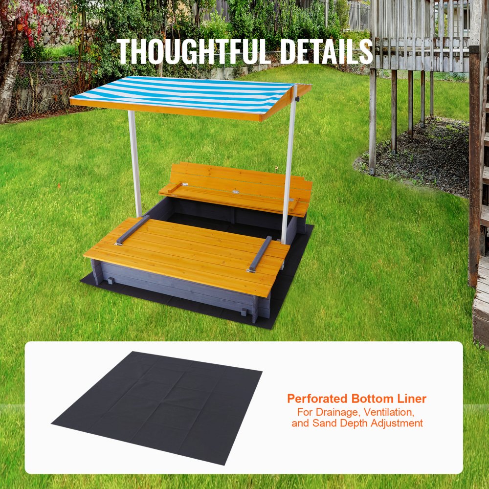 VEVOR Wooden Sandbox with Canopy Sand Box Sand Pit Outdoor Backyard Ages 3-12 