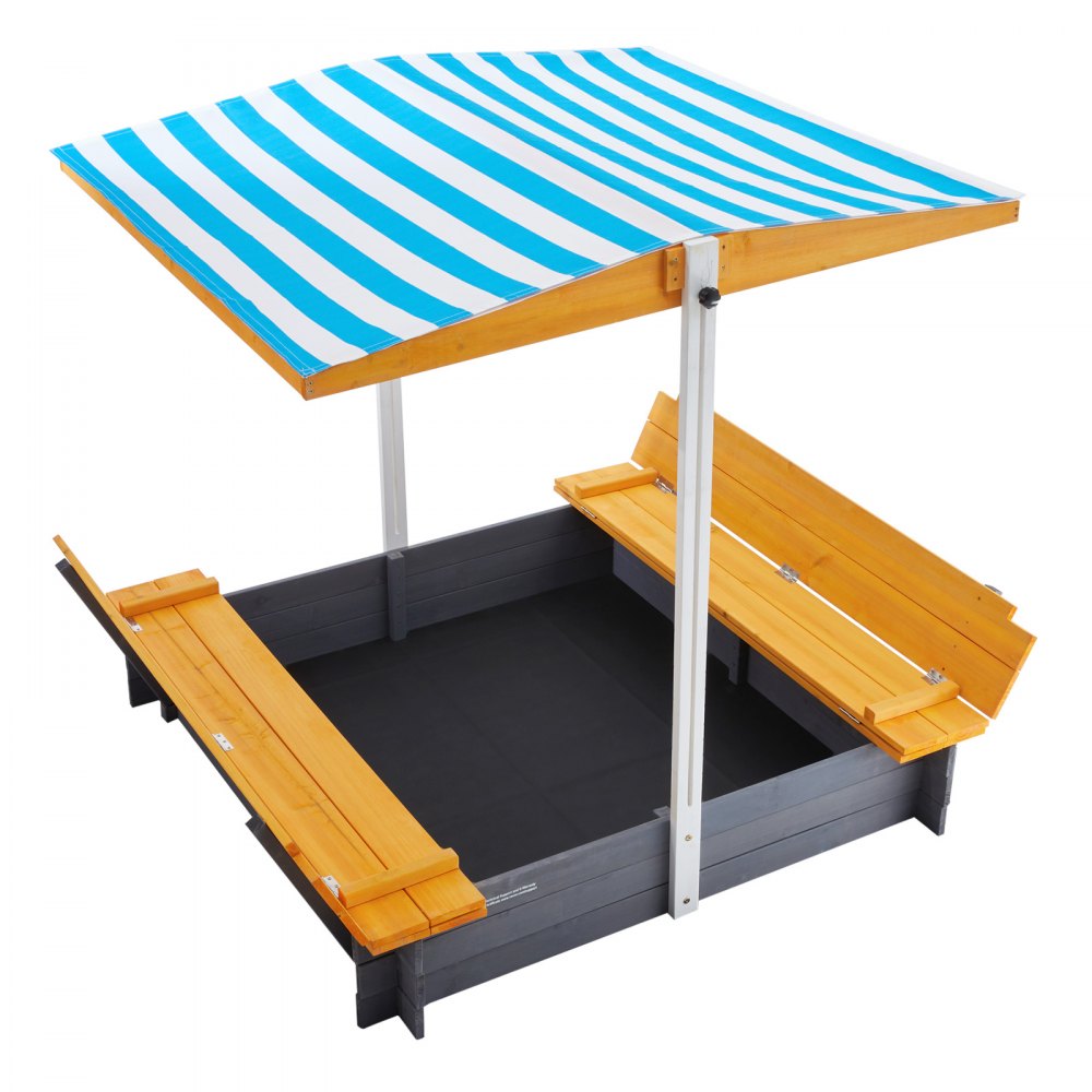 VEVOR Wooden Sandbox with Canopy Sand Box Sand Pit Outdoor Backyard Ages 3-12 