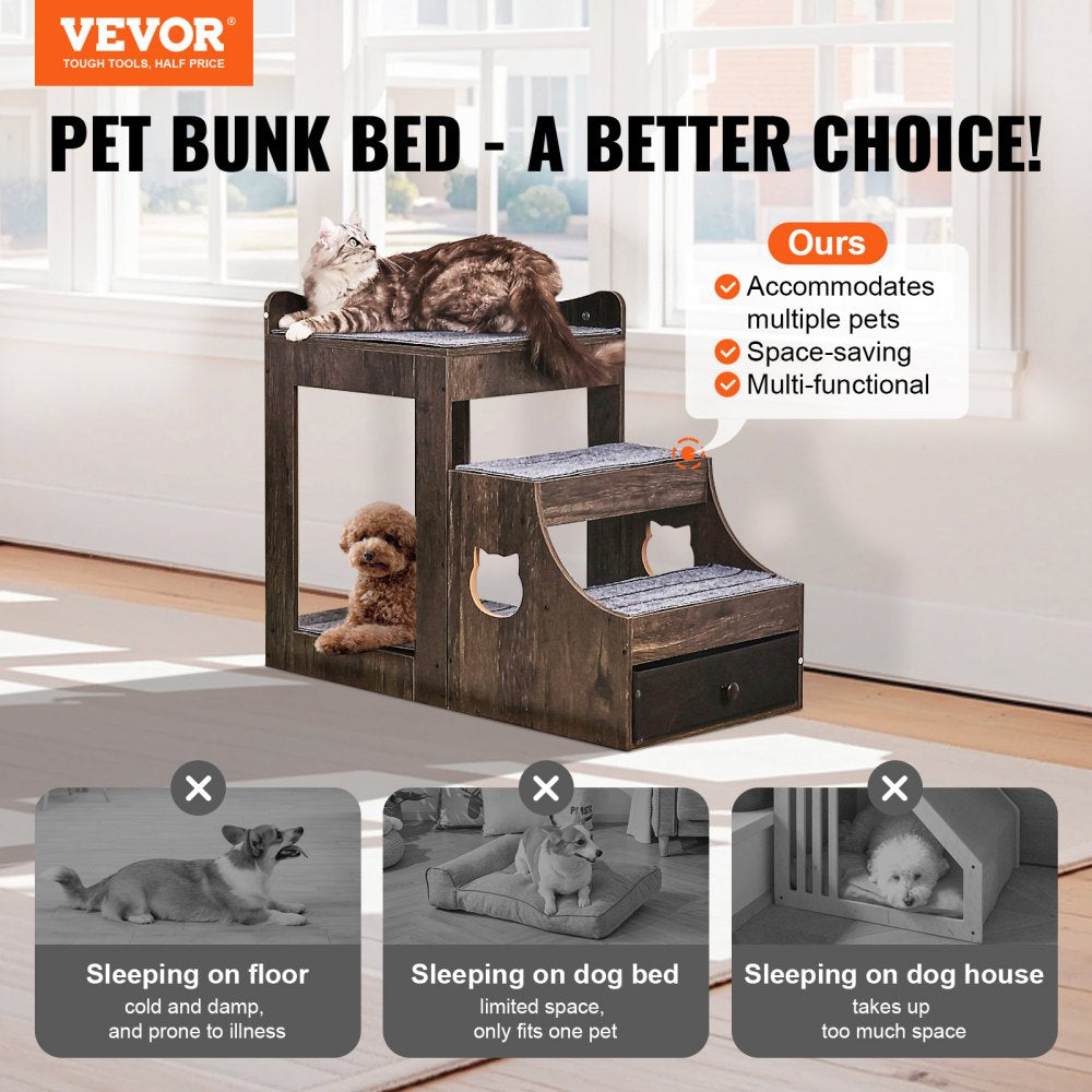 VEVOR Pet Bunk Bed with Stairs Dog/Cat Window Perch with Storage Indoor Gray 