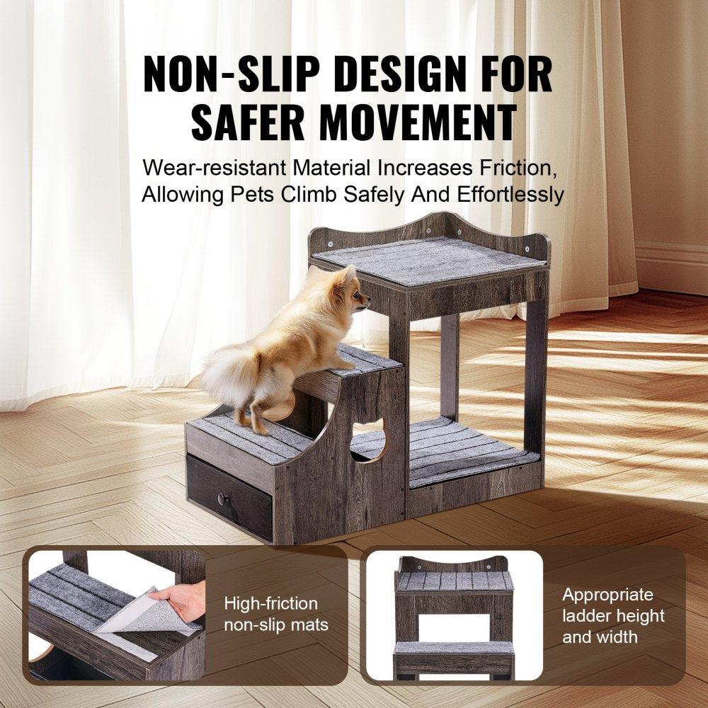 VEVOR Pet Bunk Bed with Stairs Dog/Cat Window Perch with Storage Indoor Gray 