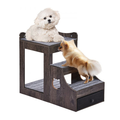 VEVOR Pet Bunk Bed with Stairs Dog/Cat Window Perch with Storage Indoor Gray 