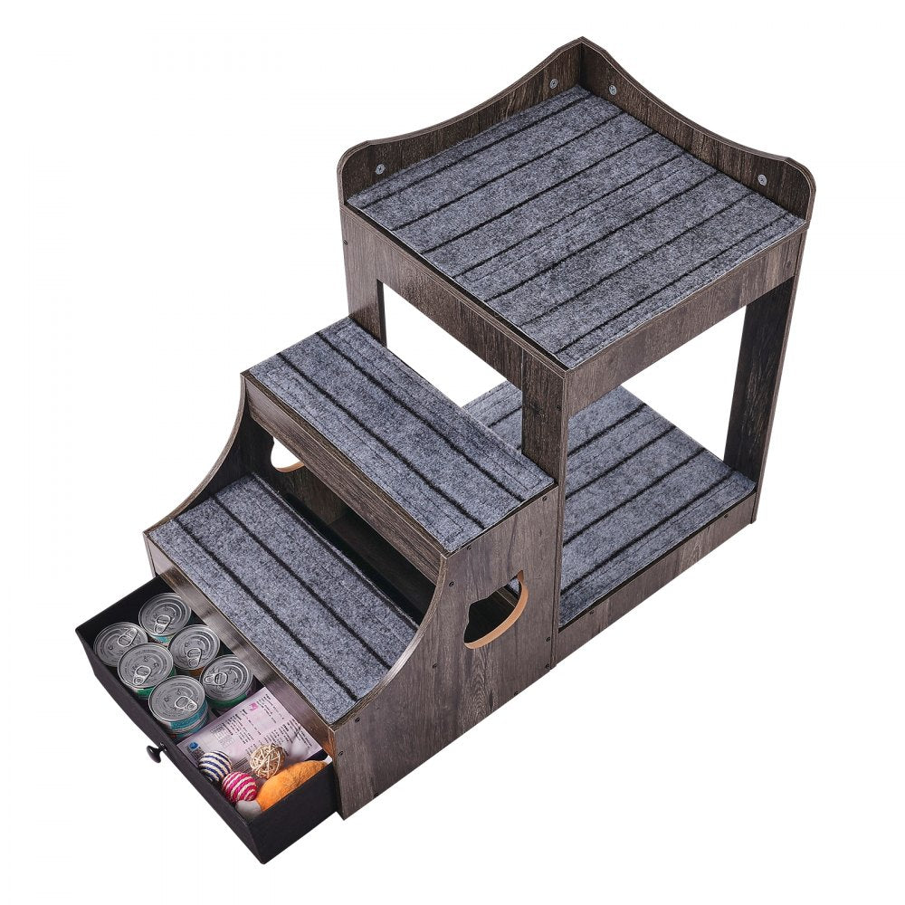 VEVOR Pet Bunk Bed with Stairs Dog/Cat Window Perch with Storage Indoor Gray 