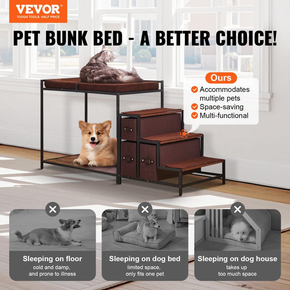 VEVOR Pet Bunk Bed Dog/Cat Window Perch with Stairs Storage Medium Size 