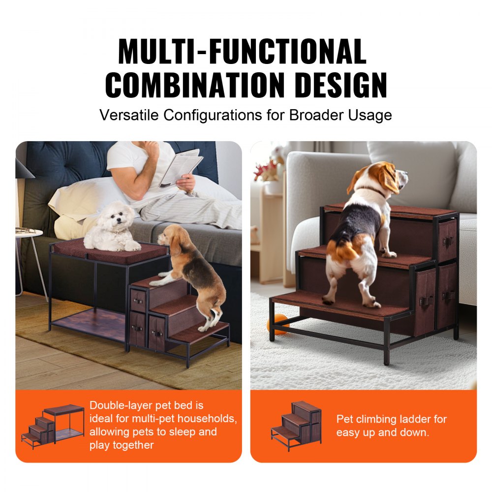 VEVOR Pet Bunk Bed Dog/Cat Window Perch with Stairs Storage Medium Size 