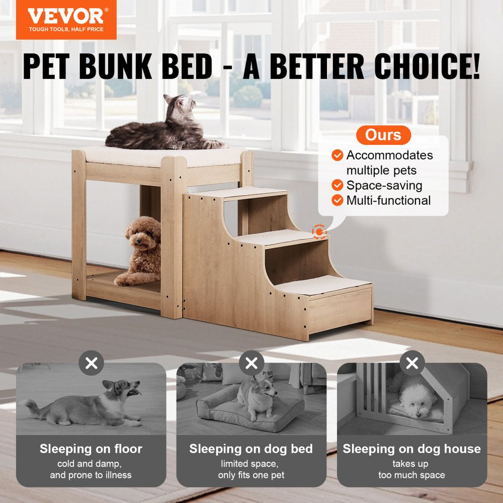 VEVOR Pet Bunk Bed with Stairs Dog/Cat Window Perch for Bedside Indoor Use 
