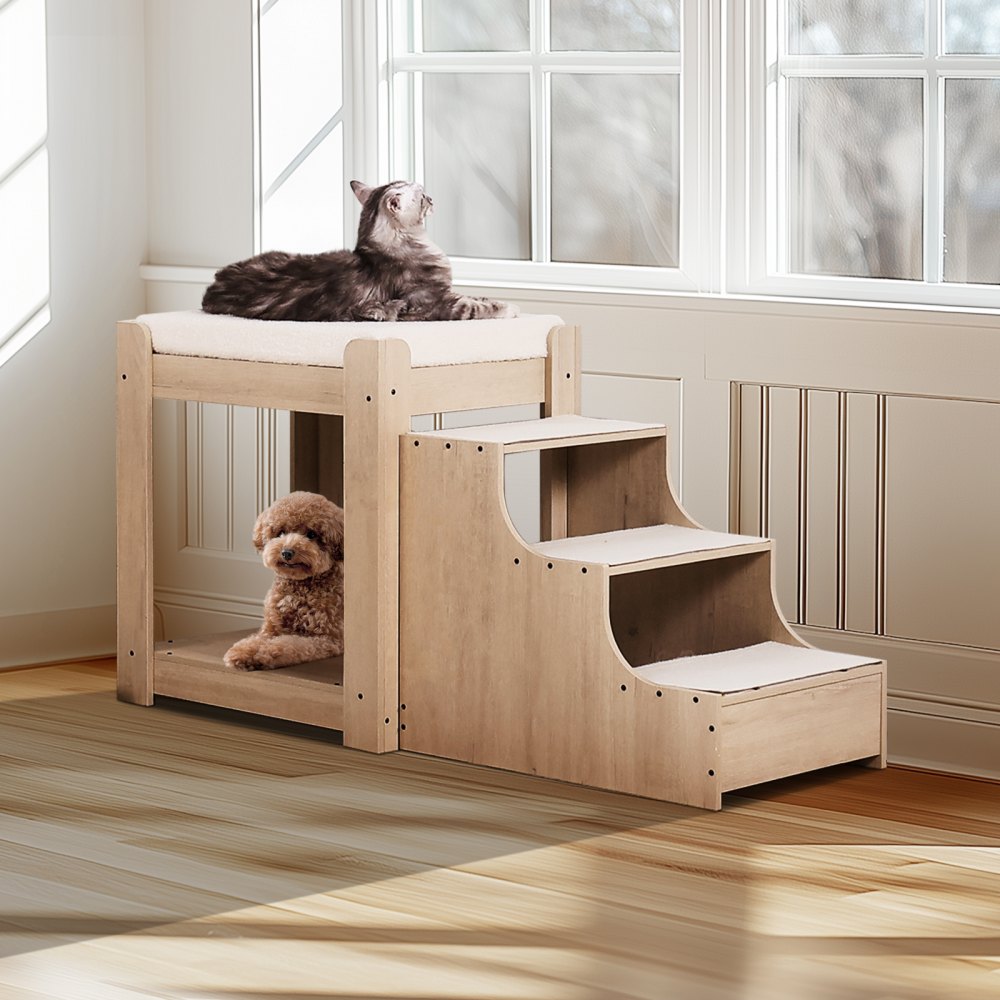 VEVOR Pet Bunk Bed with Stairs Dog/Cat Window Perch for Bedside Indoor Use 