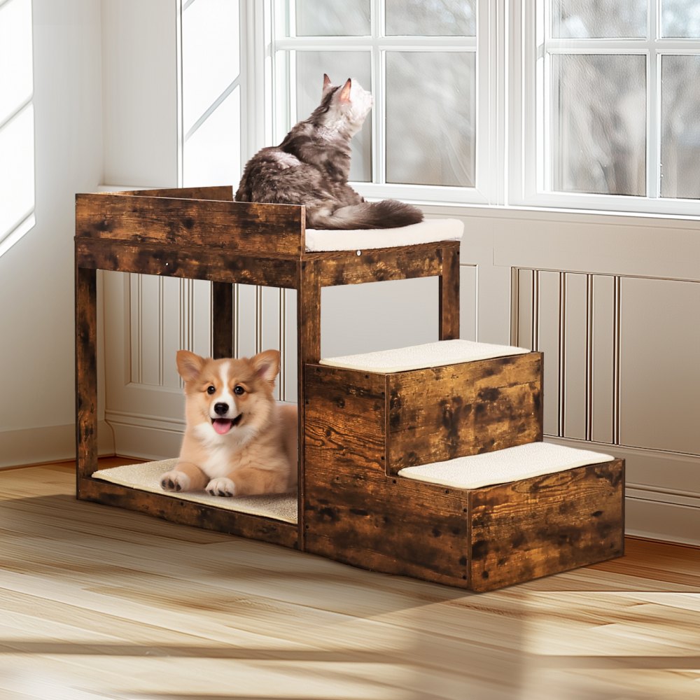 VEVOR Pet Bunk Bed with Stairs Dog/Cat Window Perch Sleeper Couch Medium Size 