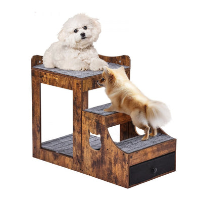 VEVOR Pet Bunk Bed with Stairs Dog/Cat Window Perch with Storage Indoor Brown 