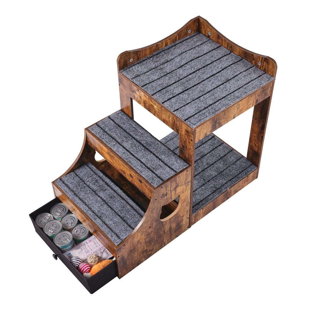 VEVOR Pet Bunk Bed with Stairs Dog/Cat Window Perch with Storage Indoor Brown 