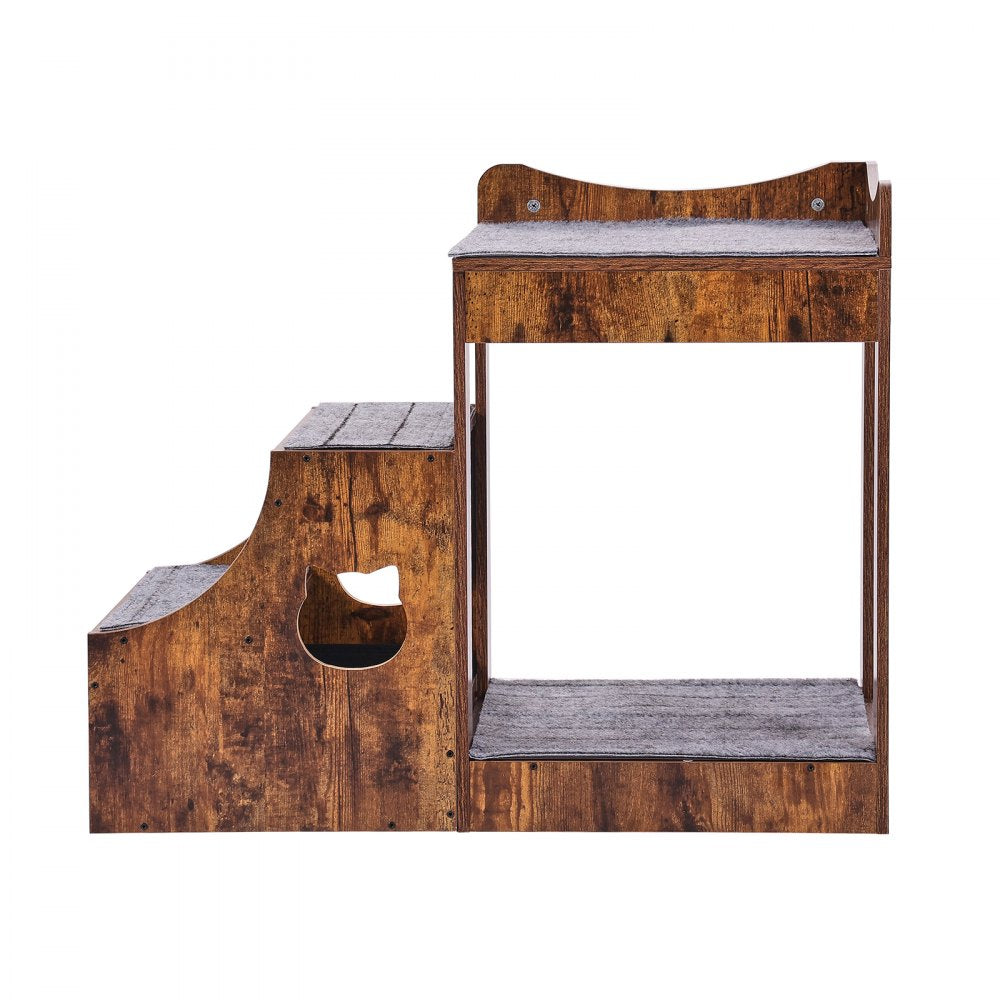 VEVOR Pet Bunk Bed with Stairs Dog/Cat Window Perch with Storage Indoor Brown 