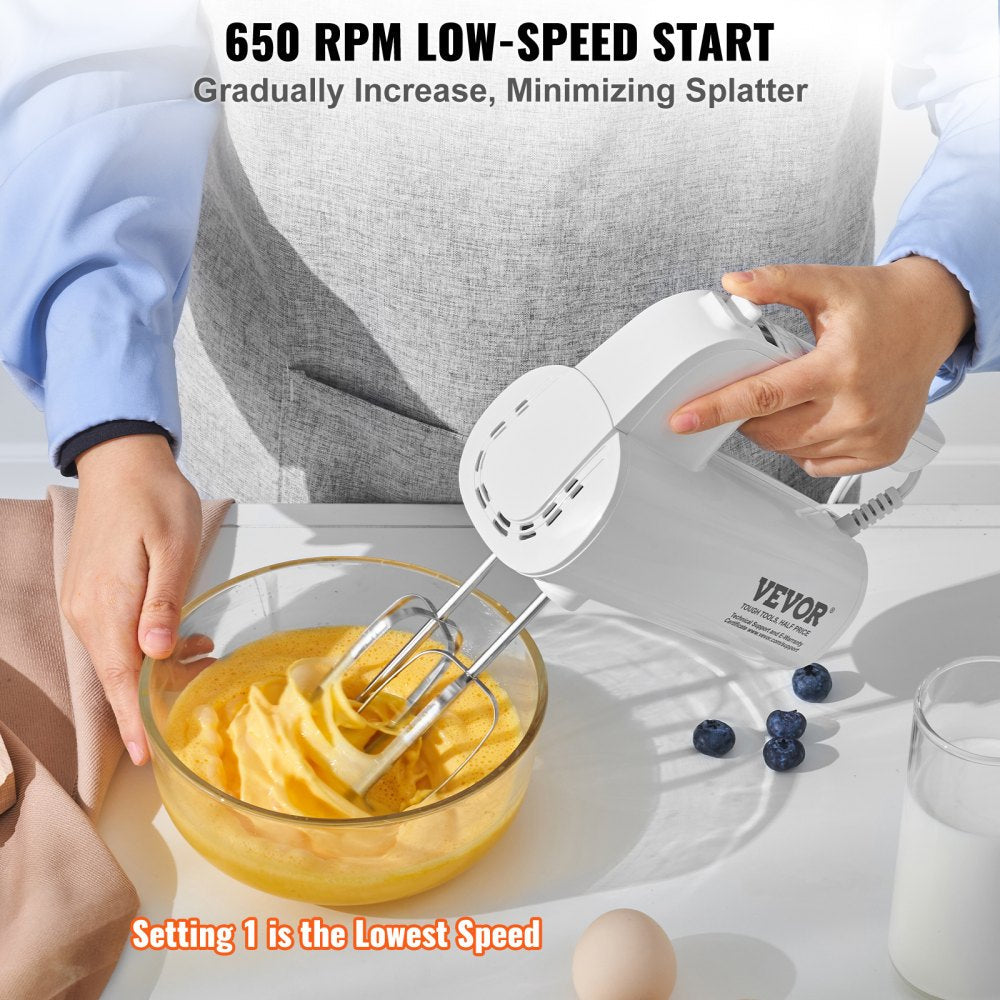 VEVOR Digital Electric Hand Mixer, 5-Speed, 200W Portable Electric Handheld Mixer, with Turbo Boost Beaters Dough Hooks Whisk Storage Bag, Baking Supplies for Whipping Mixing Egg Cookie Cake Cream 