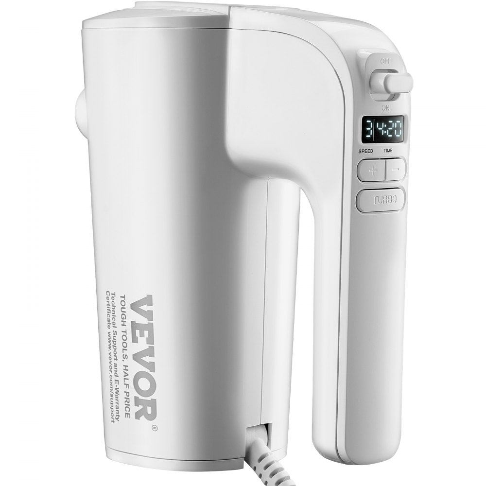 VEVOR Digital Electric Hand Mixer, 5-Speed, 200W Portable Electric Handheld Mixer, with Turbo Boost Beaters Dough Hooks Whisk Storage Bag, Baking Supplies for Whipping Mixing Egg Cookie Cake Cream 