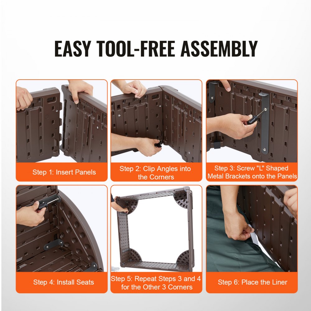 VEVOR Sandbox with Cover, 48.6x48.6x12.4 in Square Sand Box, HDPE Sand Pit with 4 Corner Seating and Bottom Liner, Kids Sandbox for Outdoor Backyard, Beach, Park, Gift for Boys Girls Ages 3-12, Brown 