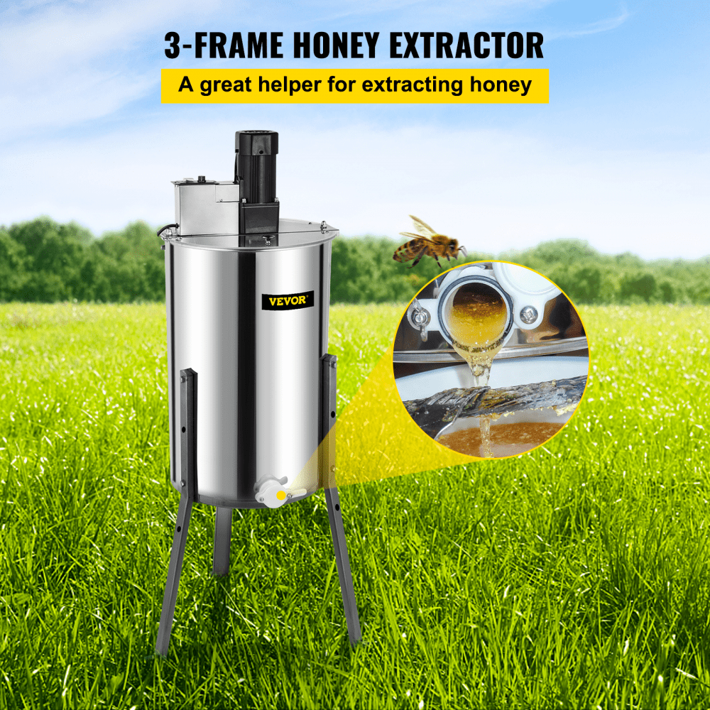 VEVOR Electric Honey Extractor 3 Frame Bee Extractor Stainless Steel Honey Spinner with Stand Beekeeping Equipment 