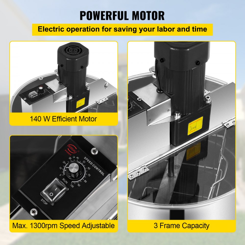 VEVOR Electric Honey Extractor 3 Frame Bee Extractor Stainless Steel Honey Spinner with Stand Beekeeping Equipment 