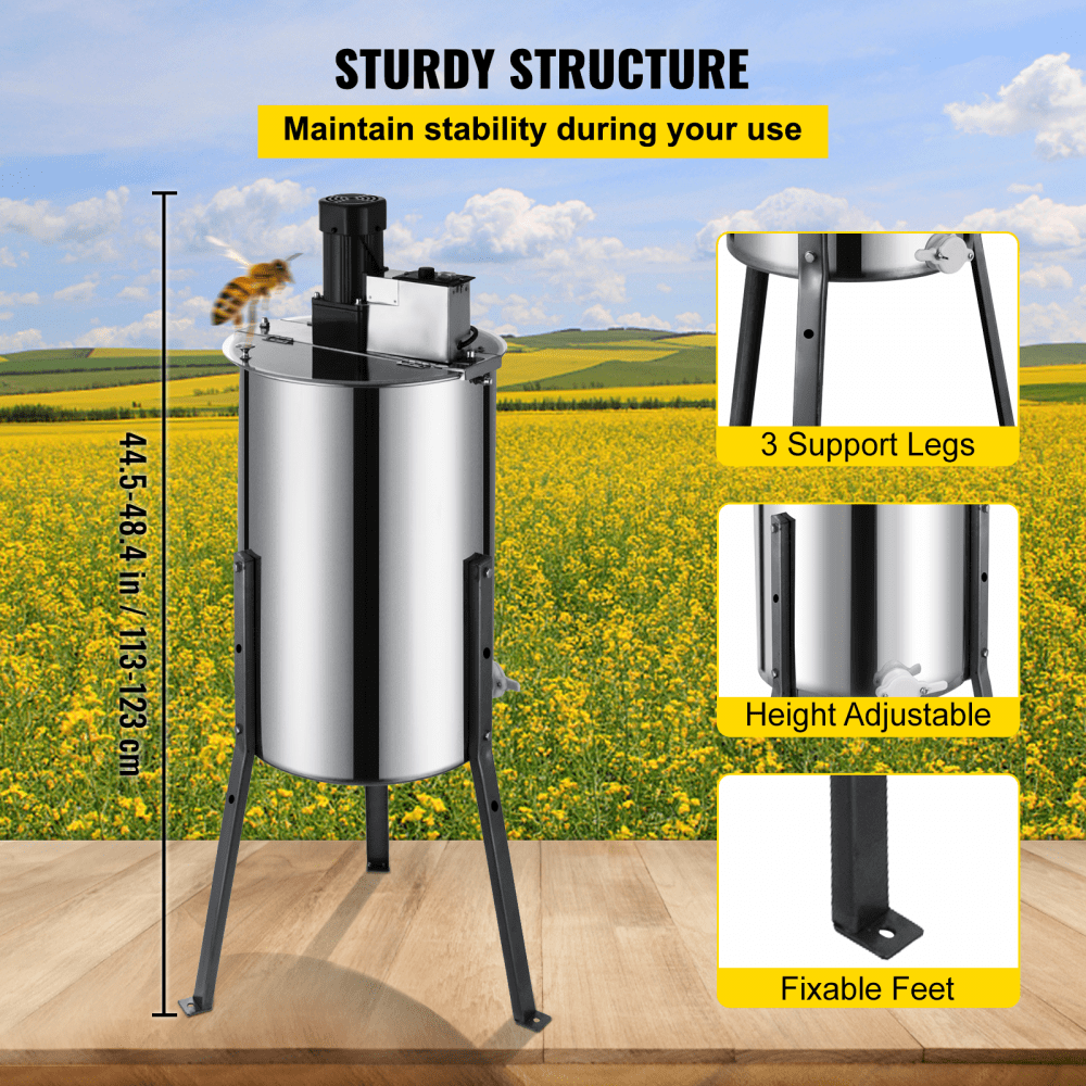 VEVOR Electric Honey Extractor 3 Frame Bee Extractor Stainless Steel Honey Spinner with Stand Beekeeping Equipment 