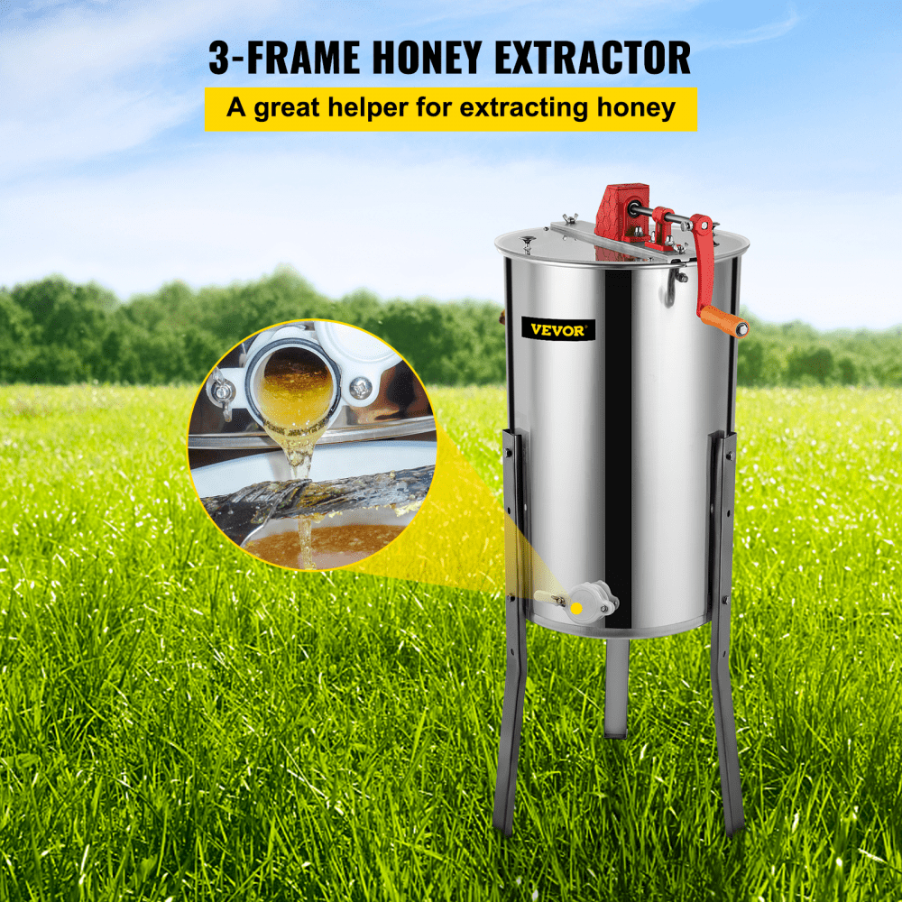 VEVOR Manual Honey Extractor Separator 3 Frame Stainless Steel Honeycomb Drum Spinner Crank Beekeeping Equipment Apiary Centrifuge Equipment 